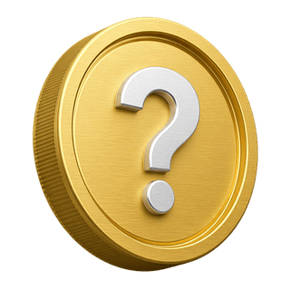 Decoratief gouden 3D-muntje met een vraagteken erop, te zien op de FAQ-pagina